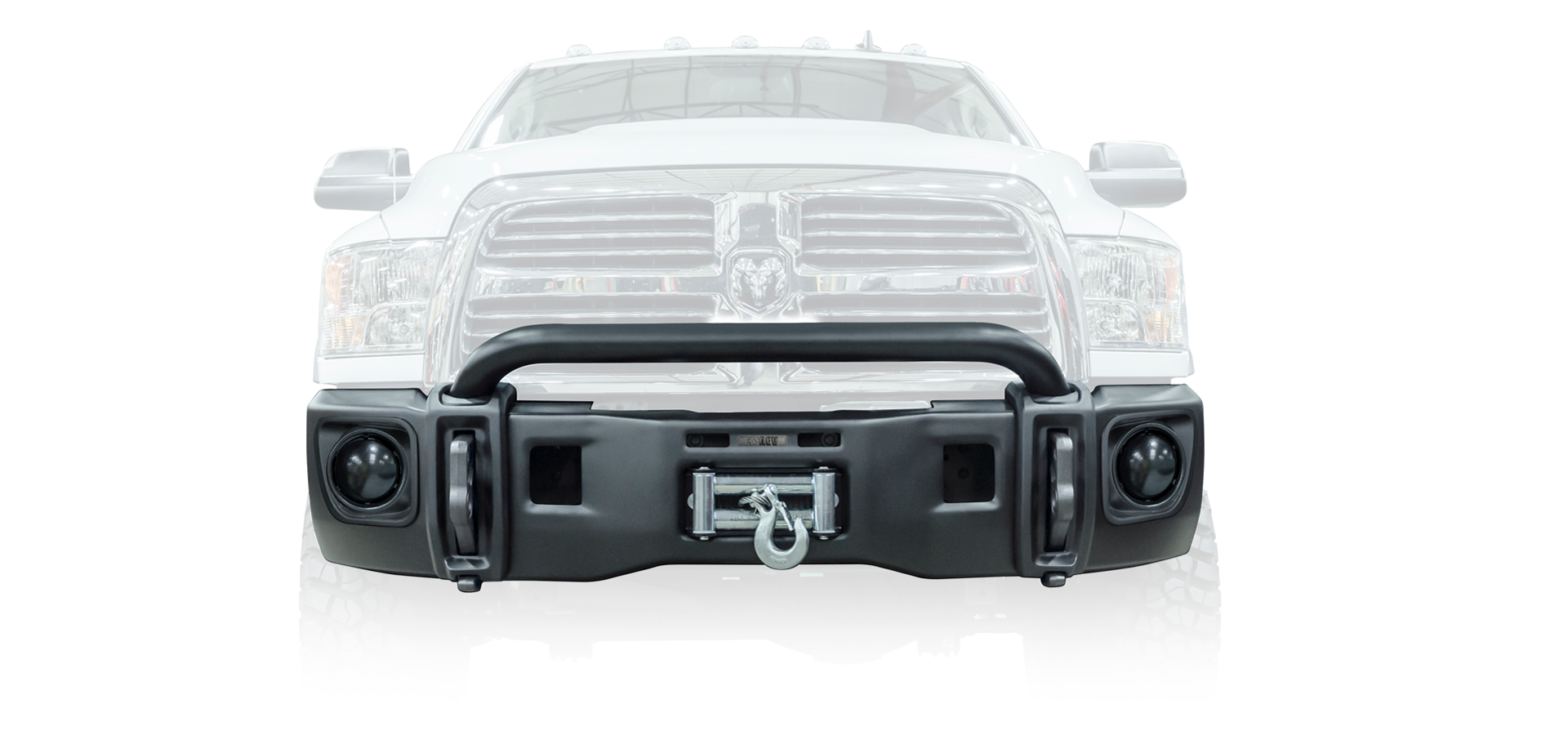 Front view of a white truck with a black bumper on a white background | w/ No Fog Lights