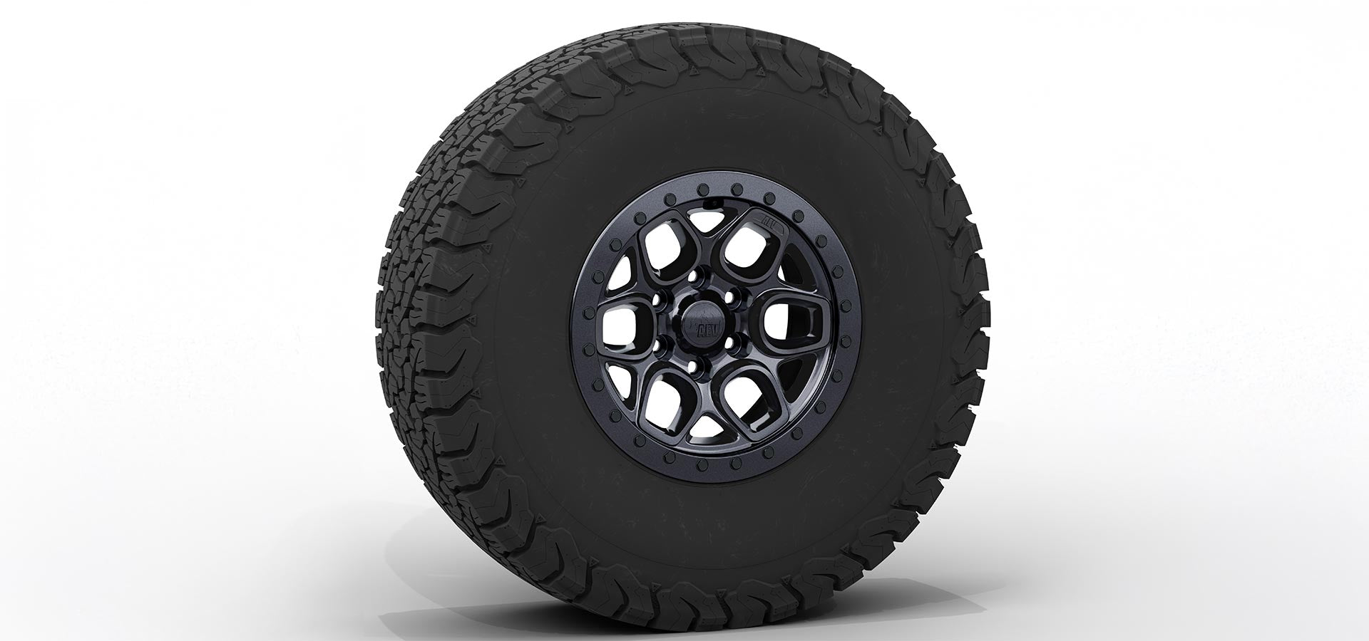 Black tire with beadlock ring on a white background | Onyx Finish with Onyx Beadlock Ring