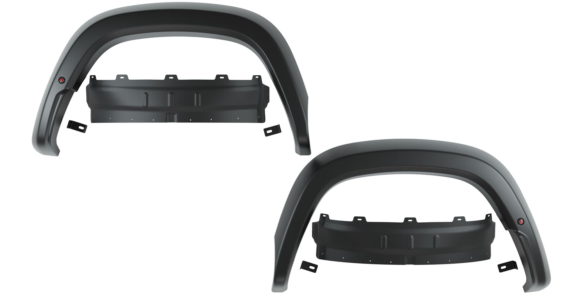 Two black car fenders on a white background | Rear HighMark Fender Flares & Hardware