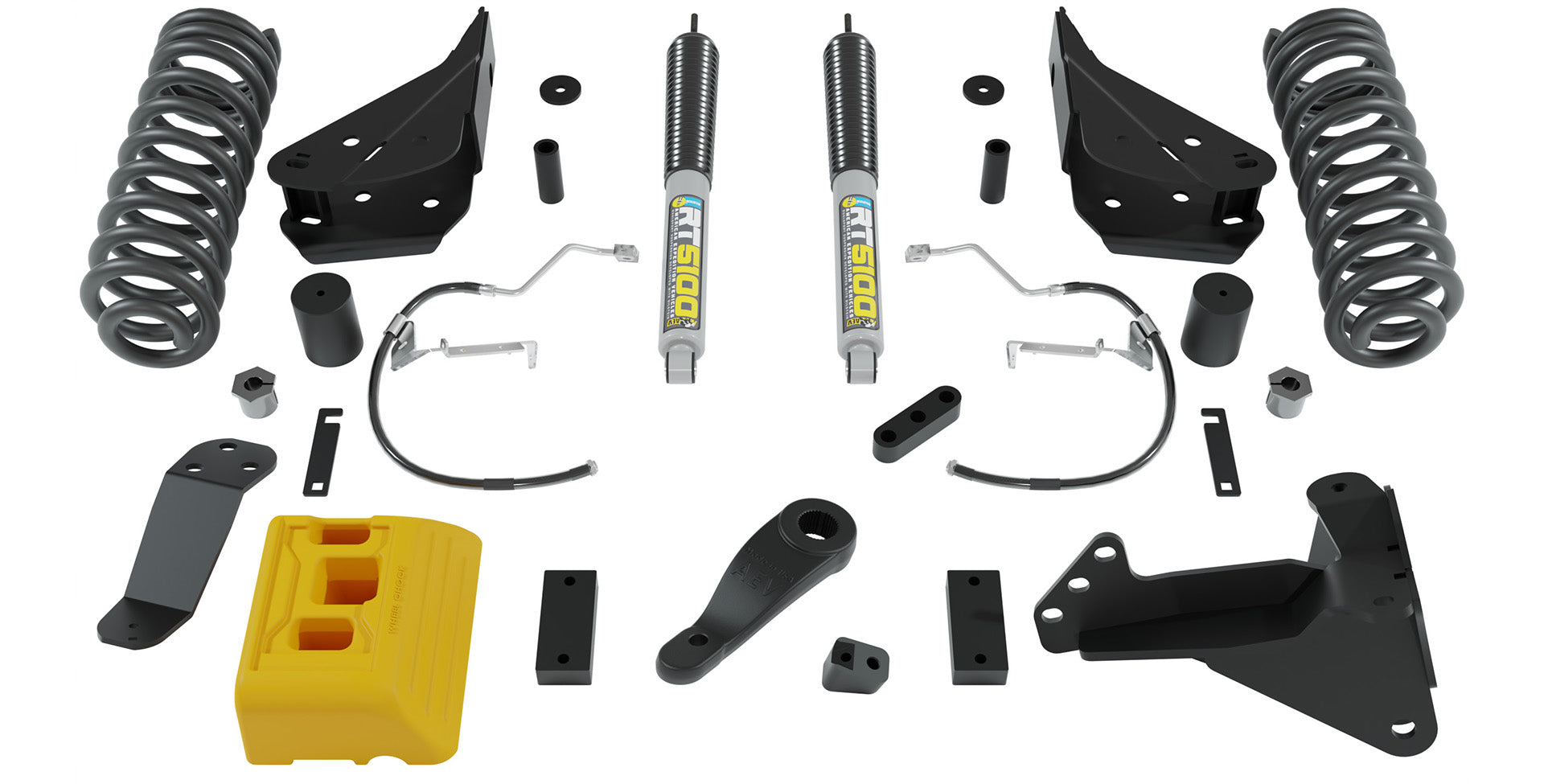 Collection of automotive suspension parts on a white background | Front Lift Components