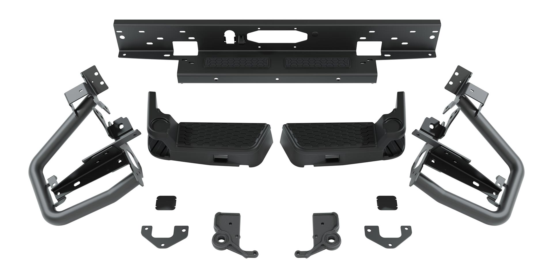 Black bumper components on white background | Rear Bumper Components