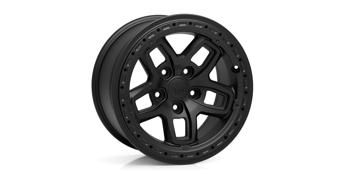 A satin black painted Borah wheel with no hardware
