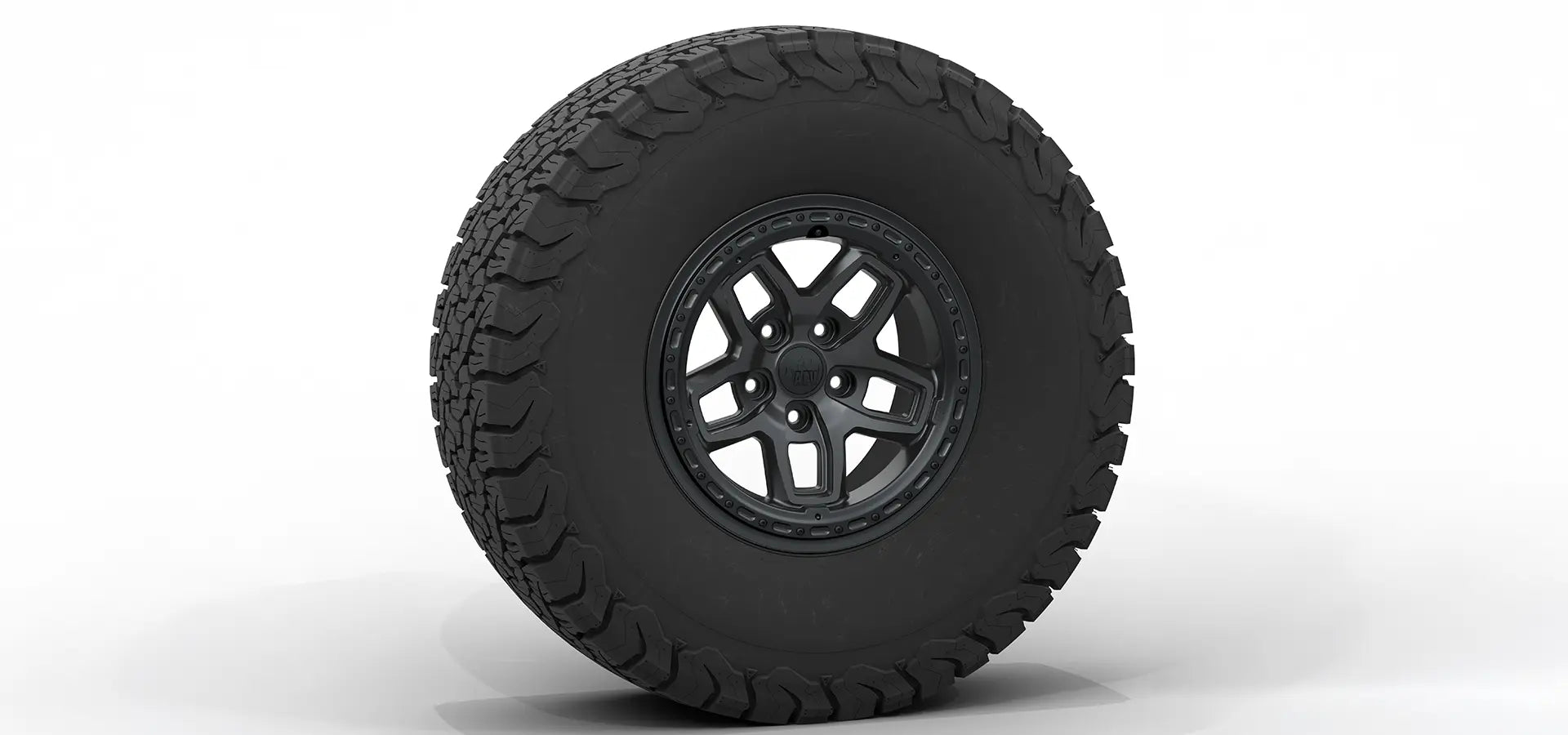 Black tire with a detailed tread pattern on a white background | Satin Black Finish with Hardware Kit