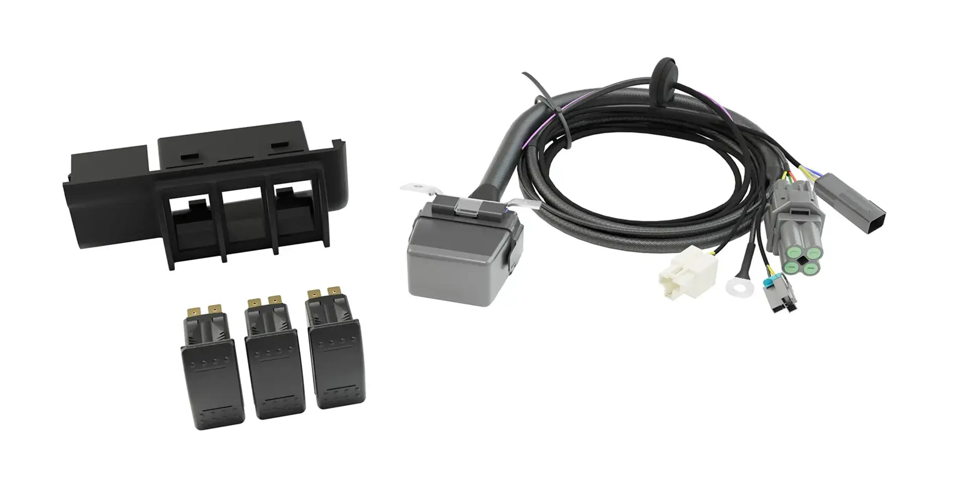 Black car panel with three switches on a white background | Full Kit for vehicles without Trailer Reverse Steering Control