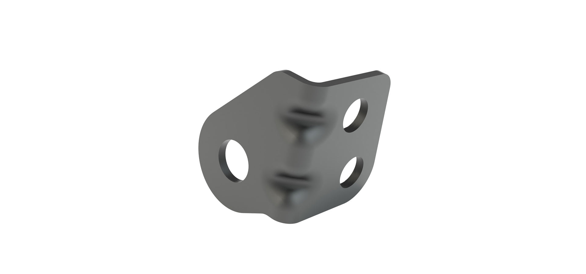 Metal bracket with three holes on a white background