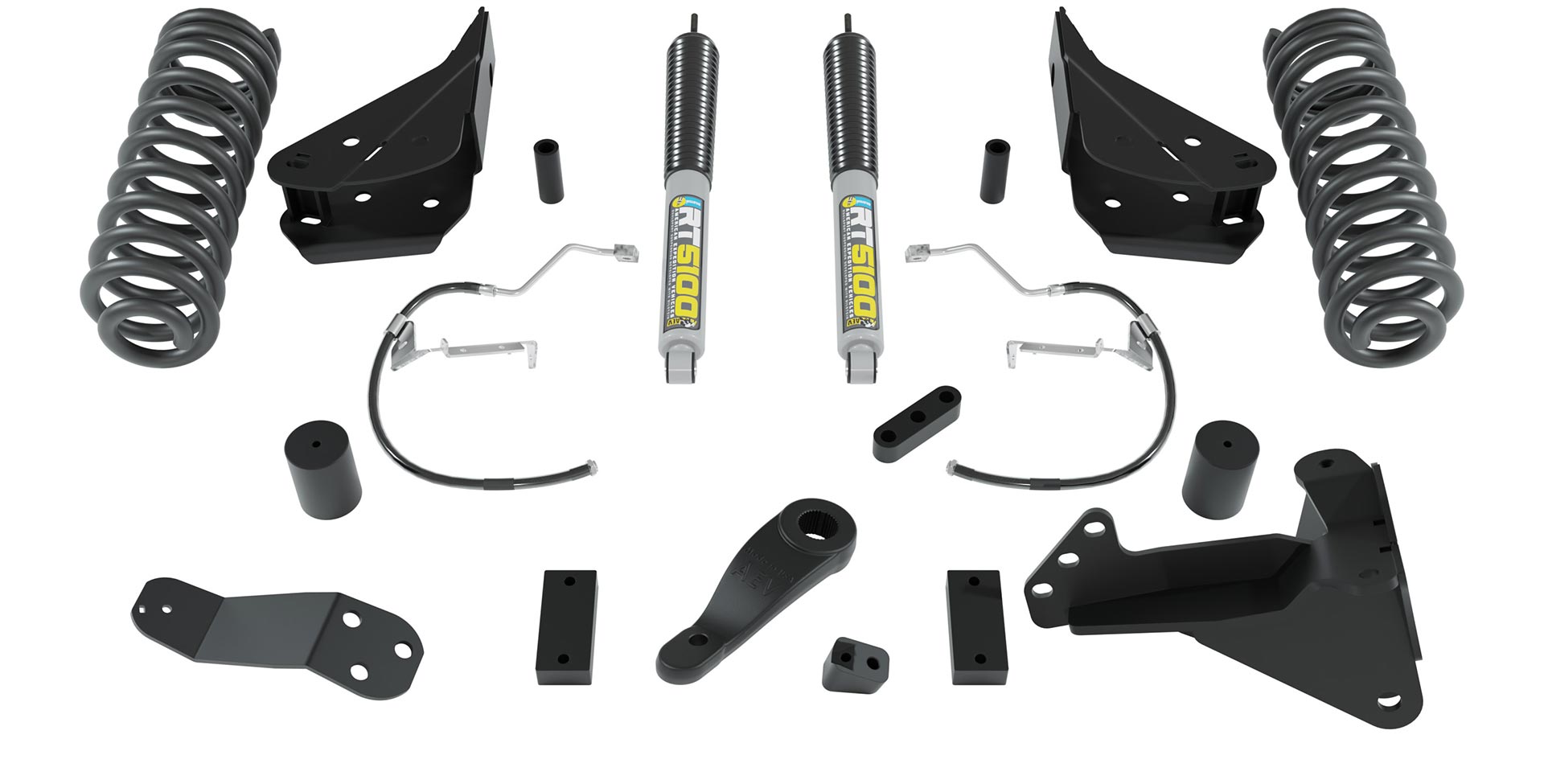 Collection of automotive suspension parts on a white background | Front Lift Components